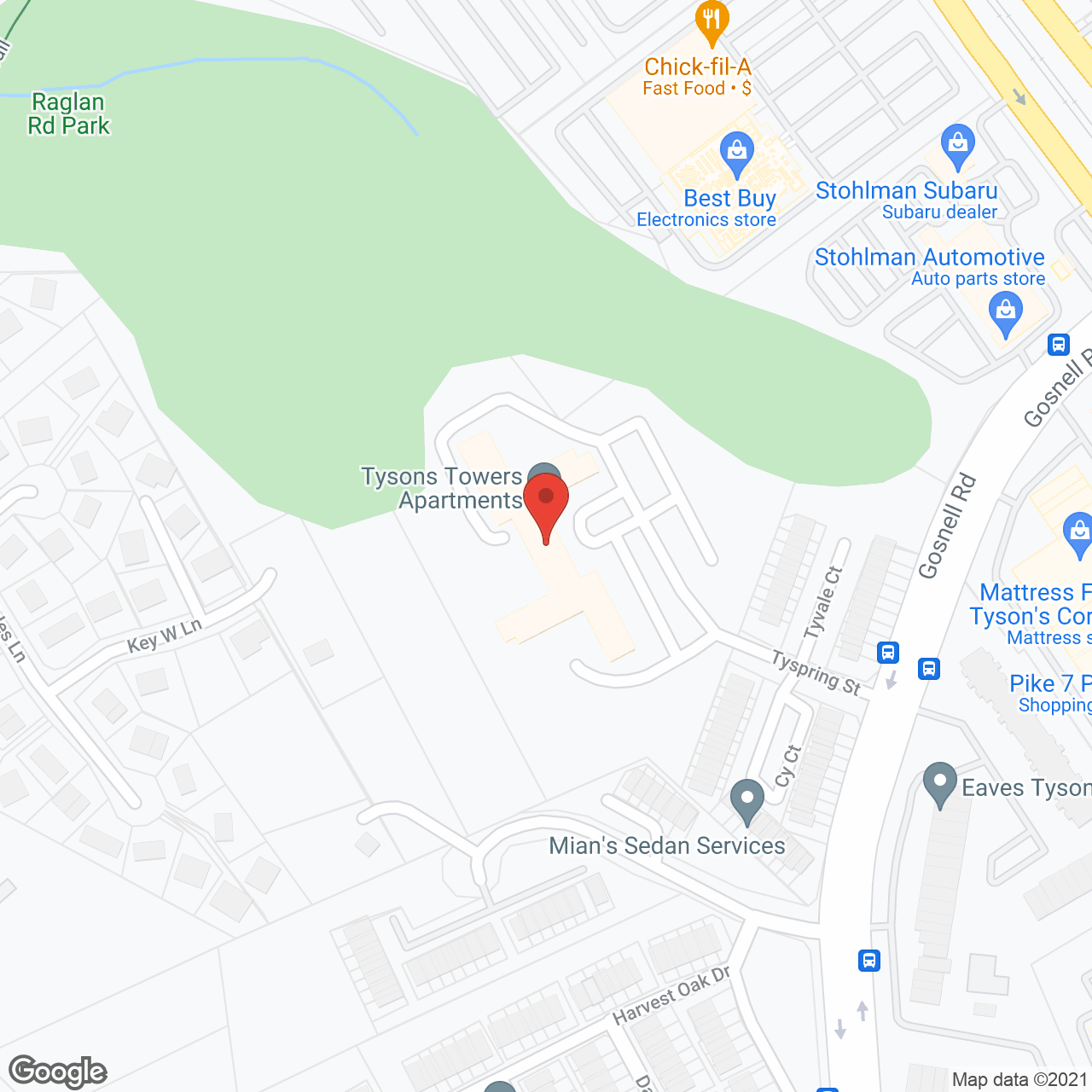 Tysons Towers in google map